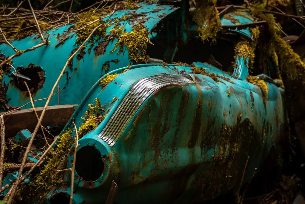 abandoned car.